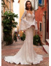 Beaded Ivory Lace Wedding Dress With Detachable Trumpet Sleeve Beaded Ivory Lace Wedding Dress With Detachable Trumpet Sleeve